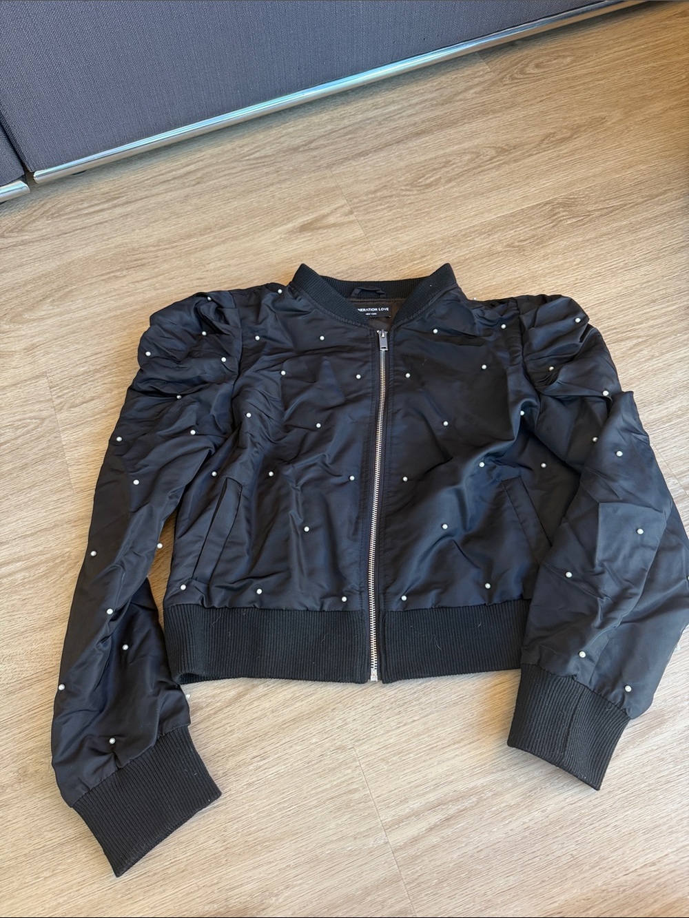 Generation Love Black Bomber Jacket with Pearl Studs